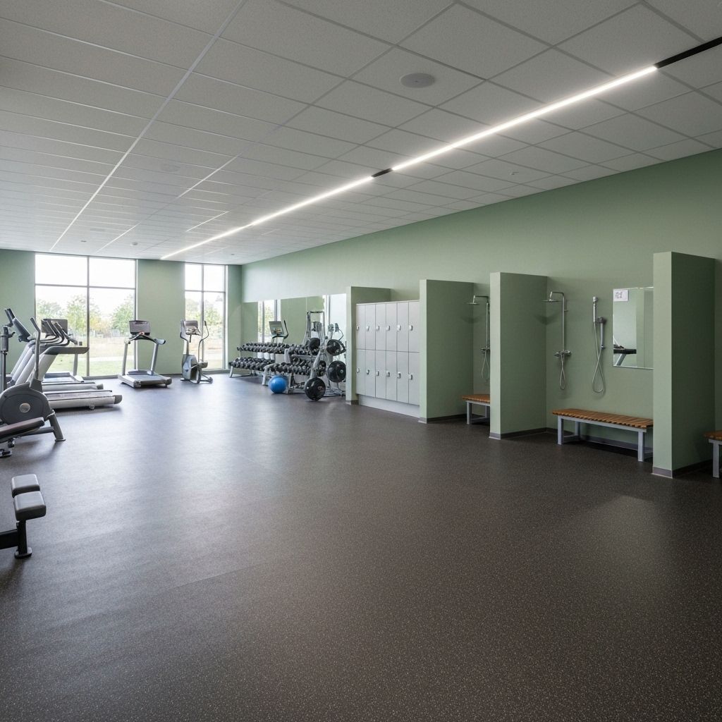 Pure Gym Stockport - Hygienic wall cladding installation for high-traffic gym facility with changing rooms and workout areas featuring impact-resistant panels