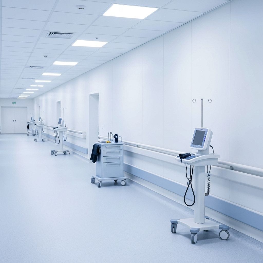 Healthcare facility with infection-control antimicrobial wall cladding and medical equipment