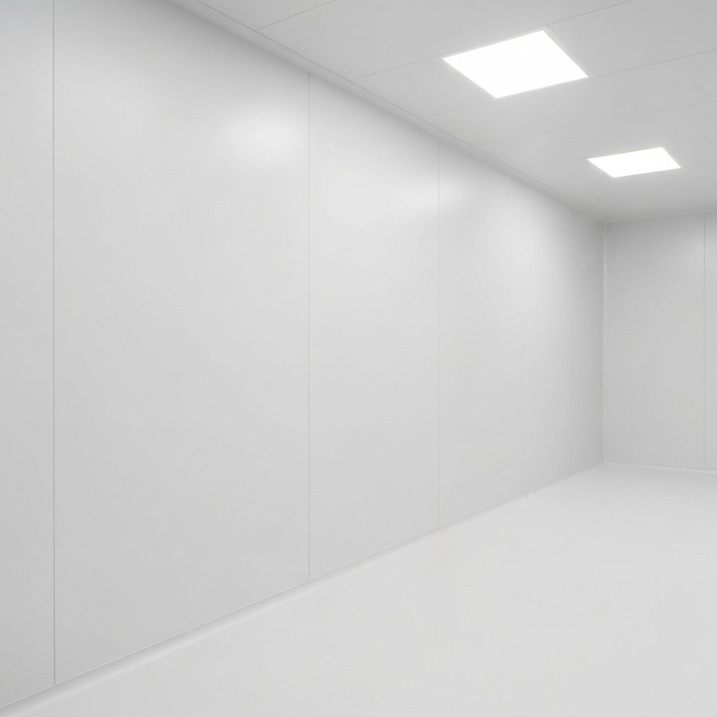 Professional hygienic wall cladding installation in modern commercial facility with seamless white panels