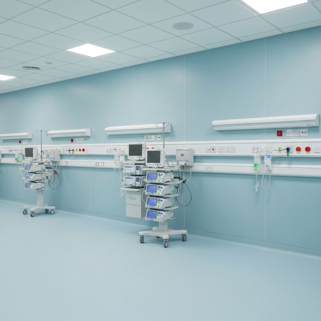 Hospital ward with hygienic wall cladding