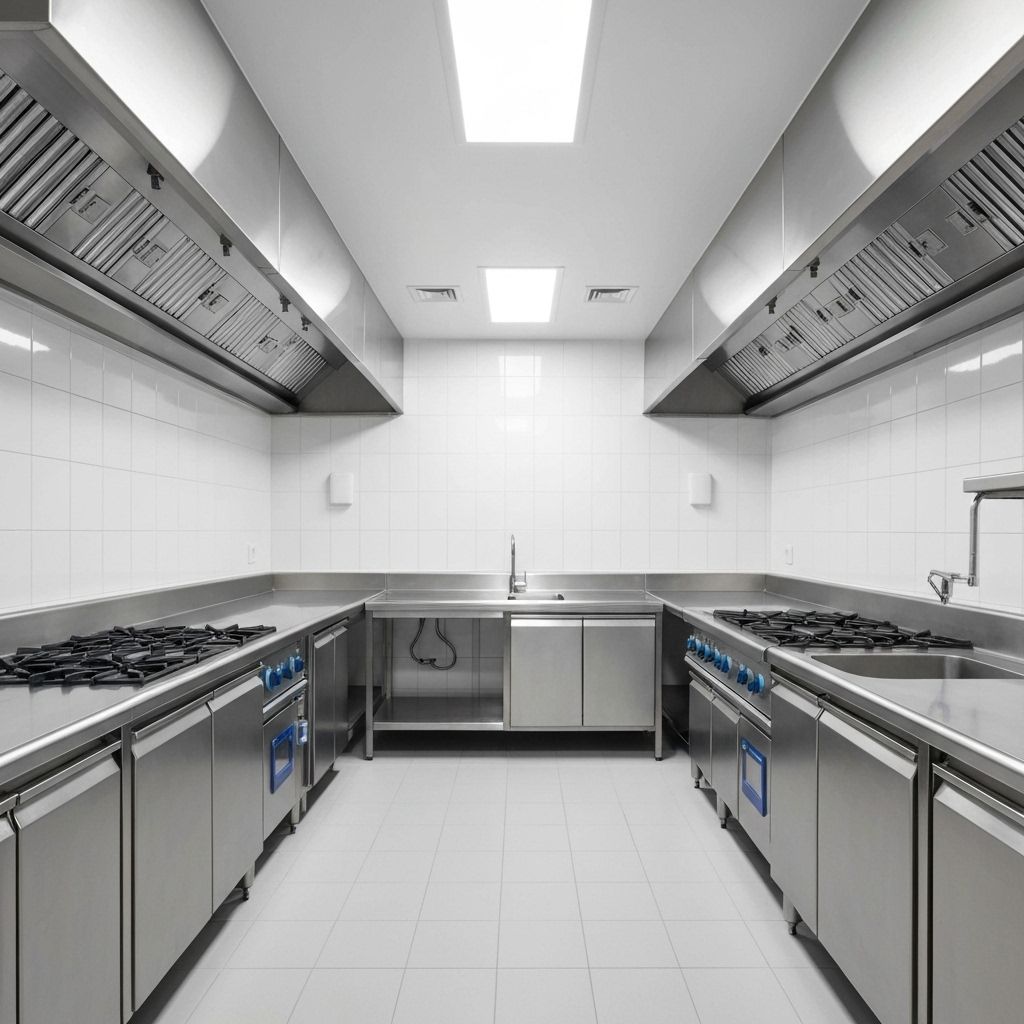 Commercial kitchen with hygienic wall cladding
